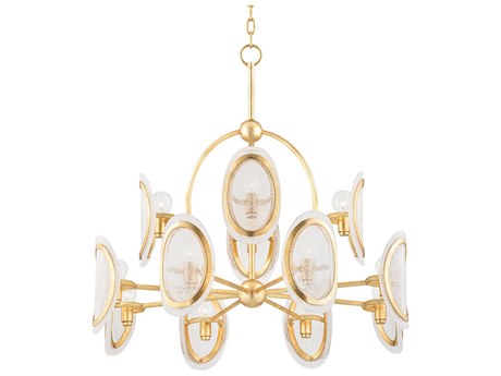 Hudson Valley Danes 12-Light Vintage Gold Leaf Clear Glass Candelabra Chandelier