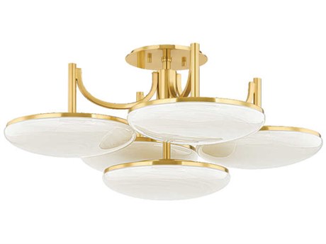 Hudson Valley Bregman 5-Light Aged Brass Glass LED Semi Flush Mount