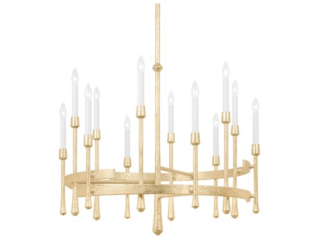 Hudson Valley Hathaway 12-Light Vintage Gold Leaf Candelabra Chandelier