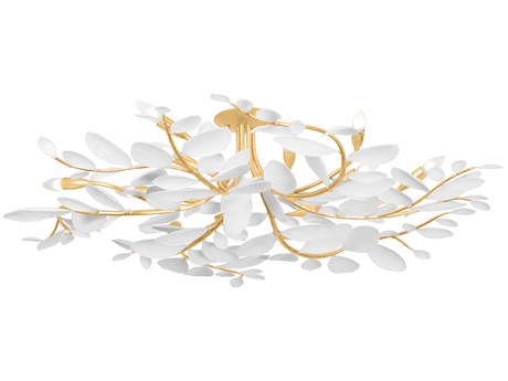 Hudson Valley Marabec 12-Light Vintage Gold Leaf White Plaster Semi Flush Mount