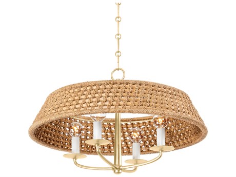 Hudson Valley Bradley 4-Light Vintage Gold Leaf Brown Round Chandelier