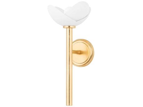 Hudson Valley Dawson 1-Light Gold Leaf white Plaster Glass Wall Sconce