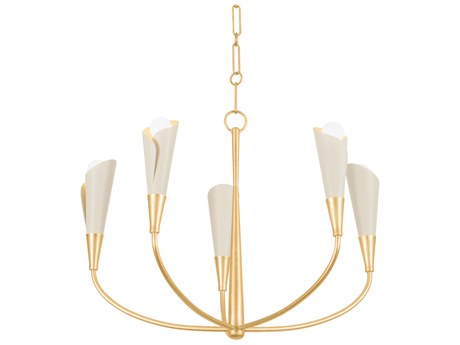 Hudson Valley Montrose 5-Light Vintage Gold Leaf Soft Sand Candelabra Chandelier