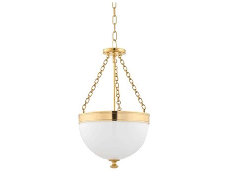 Hudson Valley Barrington 3-Light Aged Brass Yellow Glass Bowl Round Pendant