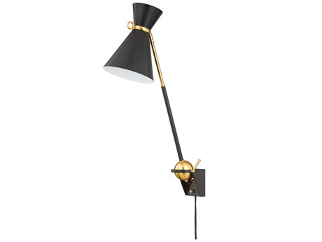 Hudson Valley Winsted 1-Light Aged Brass Soft Black Swing Wall Sconce