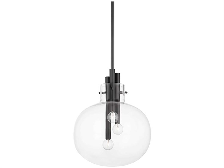 Photos - Chandelier / Lamp Hudson Valley Hempstead 3-Light Black Brass Glass Globe Pendant 3914-BBR