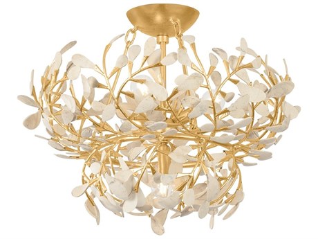 Hudson Valley Maybrook 4-Light Vintage Gold Leaf Semi Flush Mount
