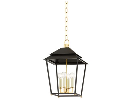 Hudson Valley Natick 4-Light Aged Brass Black Candelabra Lantern Chandelier