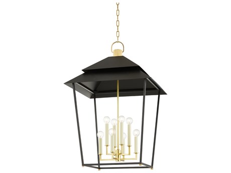 Hudson Valley Natick 8-Light Aged Brass Black Candelabra Lantern Chandelier