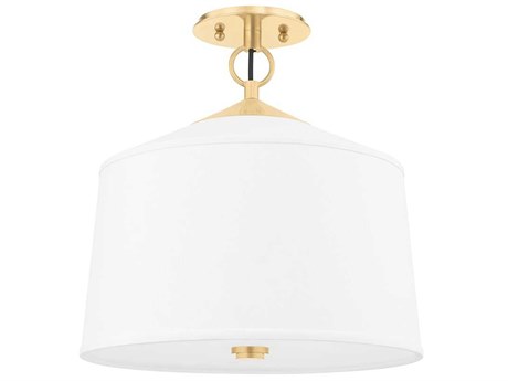 Hudson Valley White Plains 1-Light Aged Brass Drum Semi Flush Mount