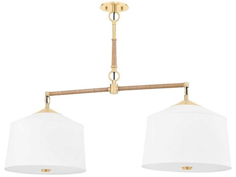 Hudson Valley White Plains 2-Light Aged Brass Drum Linear Island Pendant