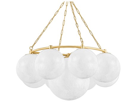 Hudson Valley Thornwood 9-Light Aged Brass Glass Globe Chandelier