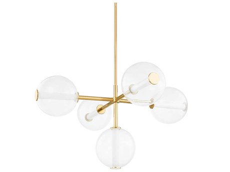 Hudson Valley Richford 5-Light Aged Brass Glass LED Globe Chandelier