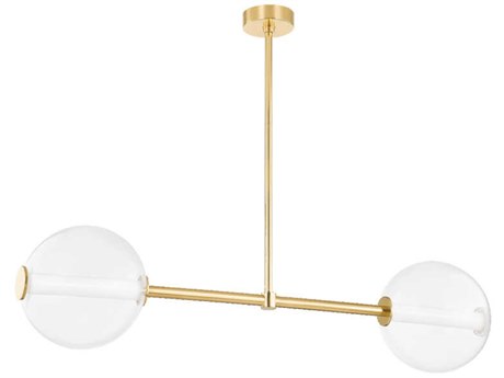 Hudson Valley Richford 2-Light Aged Brass Glass LED Globe Linear Island Pendant