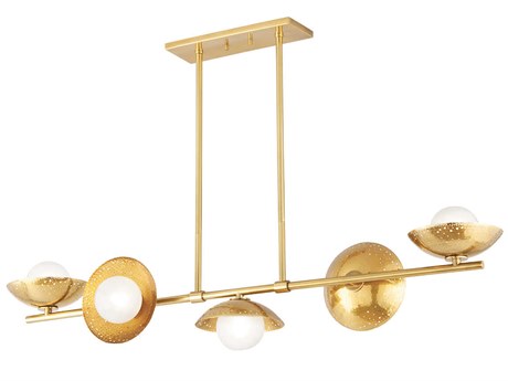 Hudson Valley Glimmer 5-Light Aged Brass Glass LED Globe Linear Island Pendant