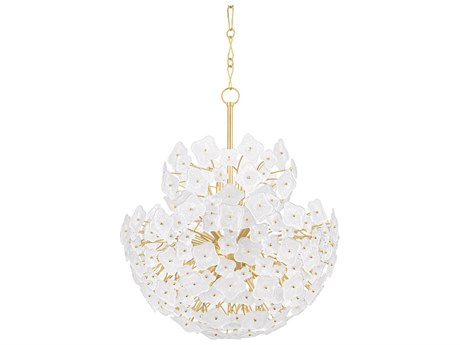 Hudson Valley Barrytown 13-Light Vintage Gold Leaf White Chandelier