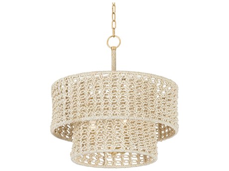 Hudson Valley Yorkhill 3-Light Vintage Gold Leaf White Tiered Pendant