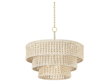 Hudson Valley Yorkhill 6-Light Vintage Gold Leaf White Tiered Pendant