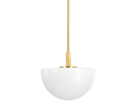 Hudson Valley Lethbridge 1-Light Aged Brass White Glass Bowl Pendant