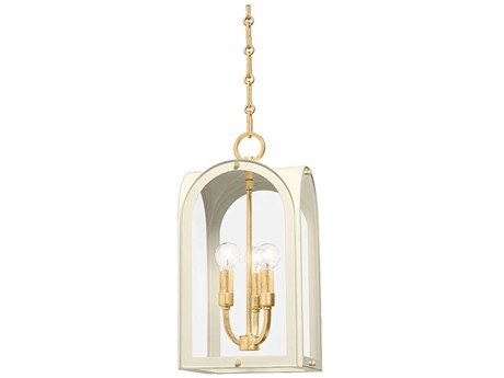 Hudson Valley Lincroft 3-Light Vintage Gold Leaf Soft Sand White Glass Lantern Mini Pendant