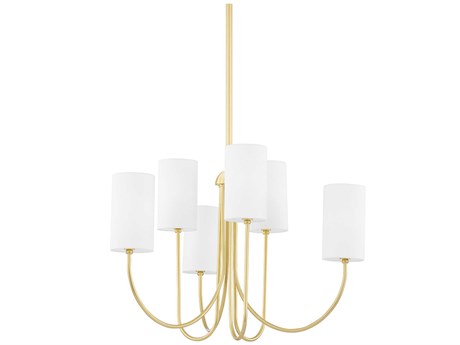 Hudson Valley Harlem 6-Light Aged Brass White Cylinder Chandelier