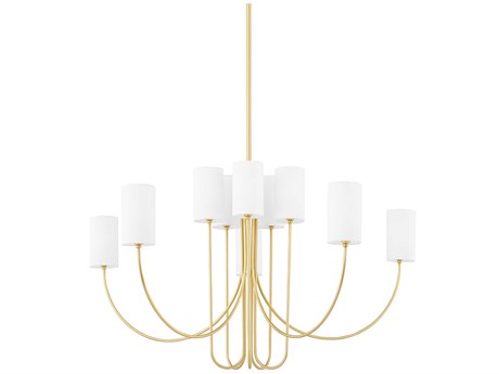 Hudson Valley Harlem 10-Light Aged Brass White Cylinder Chandelier