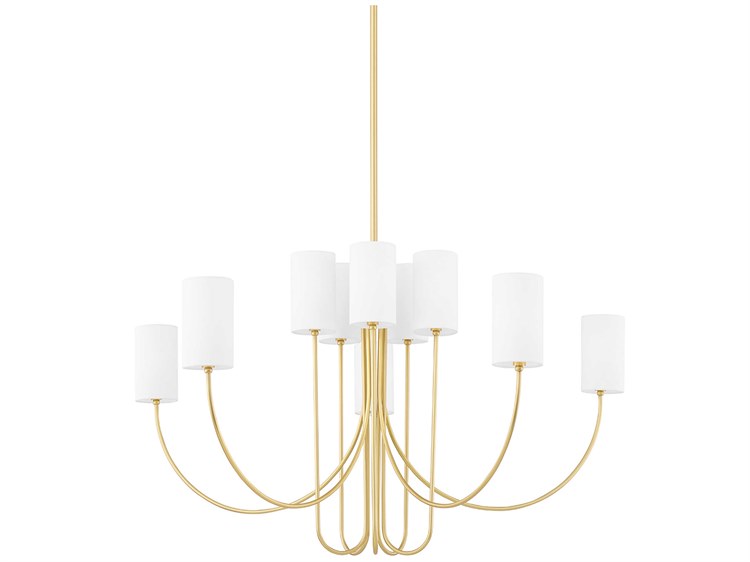 Photos - Chandelier / Lamp Harlem Hudson Valley 10-Light Aged Brass White Cylinder Chandelier 6848-AGB