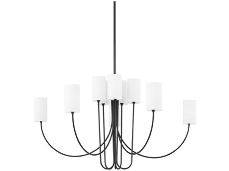 Hudson Valley Harlem 10-Light Old Bronze White Cylinder Chandelier