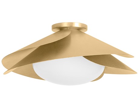 Hudson Valley Brookhaven 1-Light Vintage Gold Leaf White Glass Flush Mount
