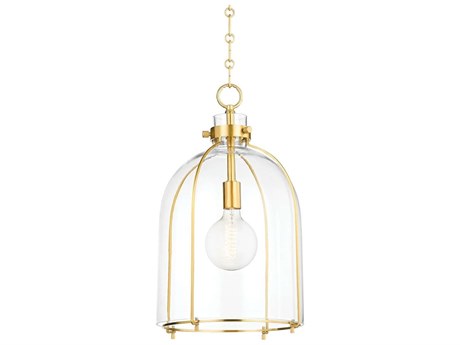 Hudson Valley Eldridge 1-Light Aged Brass Glass Bell Pendant