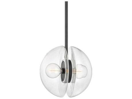 Hudson Valley Kert 2-Light Black Brass Glass Round Pendant