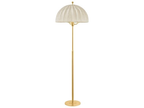 Hudson Valley Palmetto Aged Brass Natural Linen Fabric Floor Lamp
