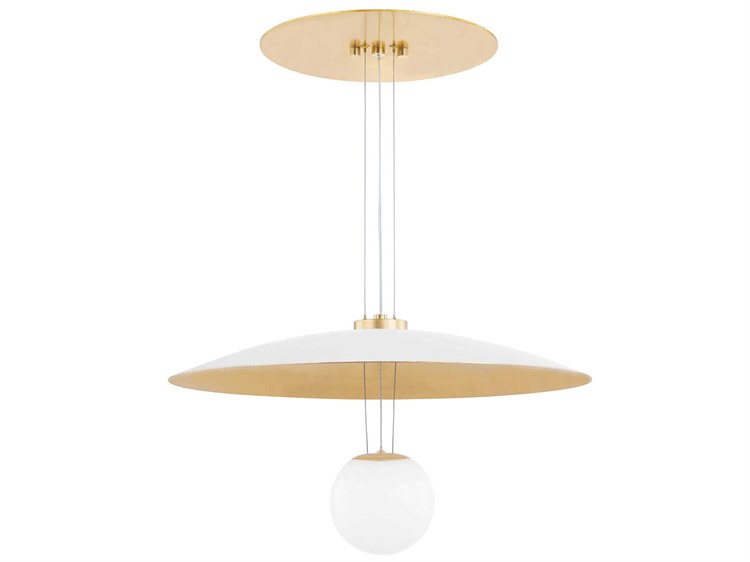 Photos - Chandelier / Lamp Hudson Valley Brim 1-Light Soft White Gold Leaf Glass LED Dome Globe Pendant KBS1743701-S