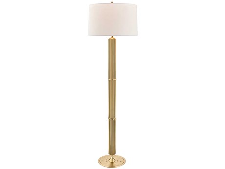 Hudson Valley Aged Brass Off White Linen Floor Lamp