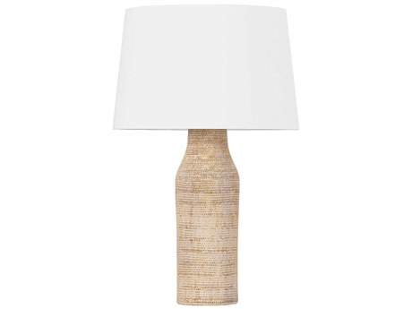 Hudson Valley Medina Aged Brass Ceramic Basketweave White Linen Brown Buffet Lamp
