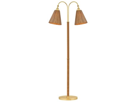 Hudson Valley Ruthin Aged Brass Natural Woven Rattan Floor Lamp