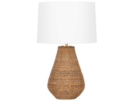 Hudson Valley Eastbridge Vintage Gold Leaf White Linen Brown Buffet Lamp