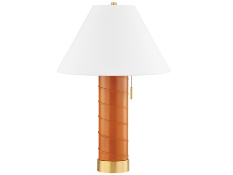 Hudson Valley Norwalk Aged Brass White Linen Buffet Lamp