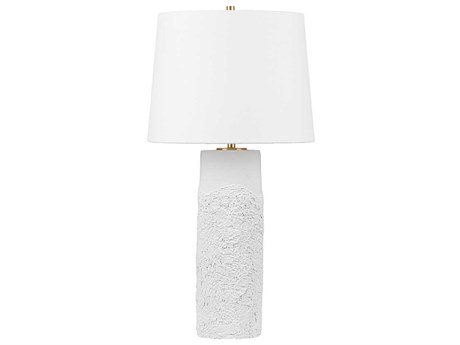 Hudson Valley Tolland Aged Brass White Linen Buffet Lamp