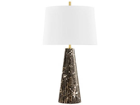 Hudson Valley Fanny Aged Brass White Linen Buffet Lamp