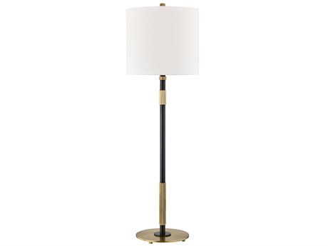 Hudson Valley Bowery Aged Old Bronze Off White Linen Buffet Lamp