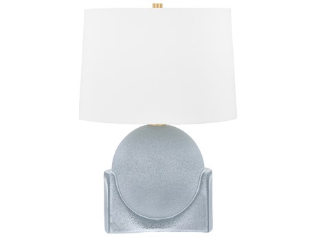 Hudson Valley Leeston Aged Brass Ceramic Reactive Slate White Linen Table Lamp