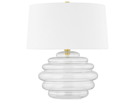 Hudson Valley Oshawa Aged Brass White Linen Clear Table Lamp