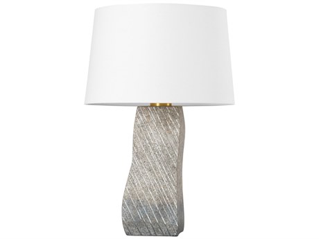 Hudson Valley Raiden Aged Brass Ceramic Windswept White Linen Gray Buffet Lamp