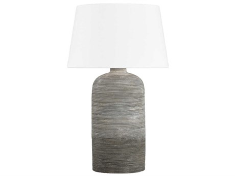 Hudson Valley Sutton Manor Aged Brass Ceramic Cream Shadow White Linen Gray Buffet Lamp