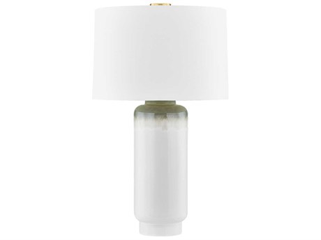 Hudson Valley Stafford Aged Brass Ceramic Meadow Ombre White Linen Buffet Lamp