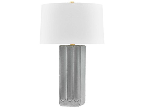 Hudson Valley Elmer Aged Brass Ceramic Granite White Linen Gray Buffet Lamp