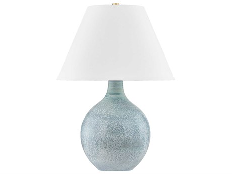 Hudson Valley Kearny Aged Brass Ceramic Reactive Seaglass White Linen Green Buffet Lamp