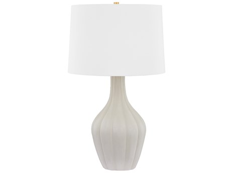 Hudson Valley Glendora Aged Brass Ceramic Misty Morning White Linen Gray Buffet Lamp