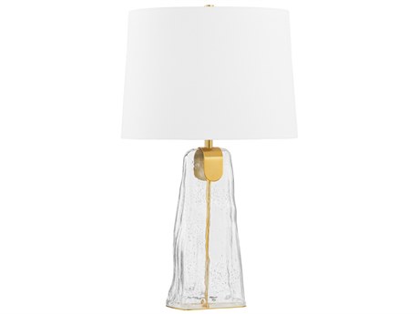 Hudson Valley Midura Aged Brass White Linen Clear Buffet Lamp